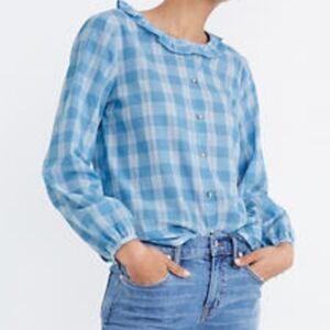 Madewell Ruffle Neck Top Colwell Plaid